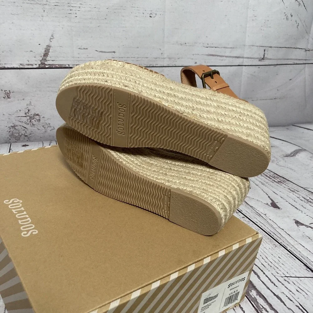 Soludos Sandals Womens Size 8.5 Minorca High Platform Espadrille Leather Nude